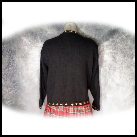 Black Christmas Sweater Lavish Ornate NOT UGLY Holiday Tiara Vintage - Picture 8 of 15